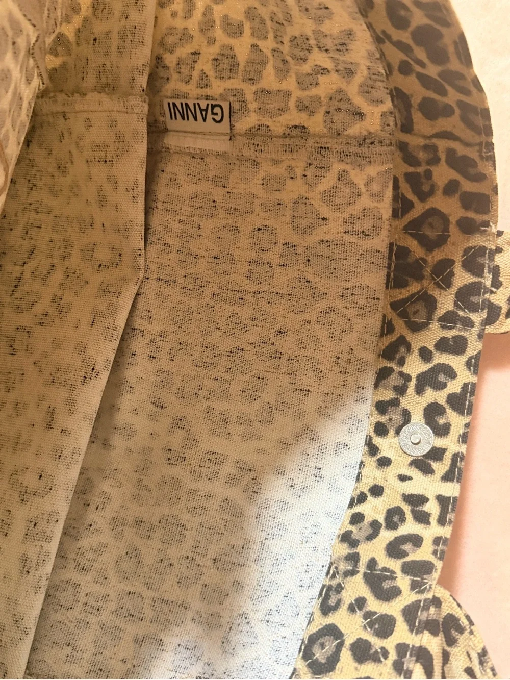 Ganni Leopard Print Canvas Tote in Beige and Black
